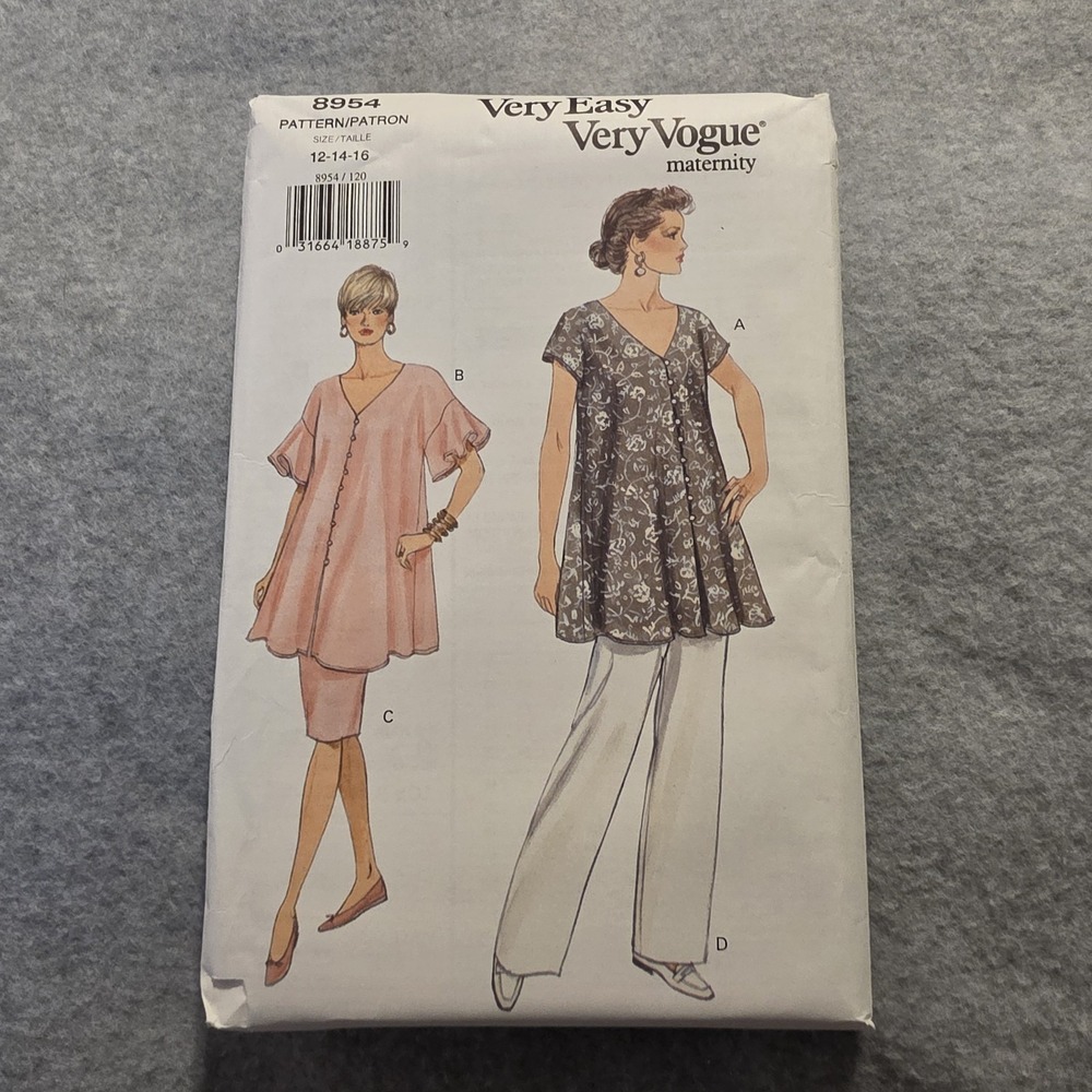 Vogue Very Easy Maternity Dress Sewing Pattern Sz 12-16 UNCUT 8954